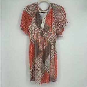 Elleborn Patchwork Boho Mini Dress | Short Sleeve Ruffle Hem | Multiple Sizes